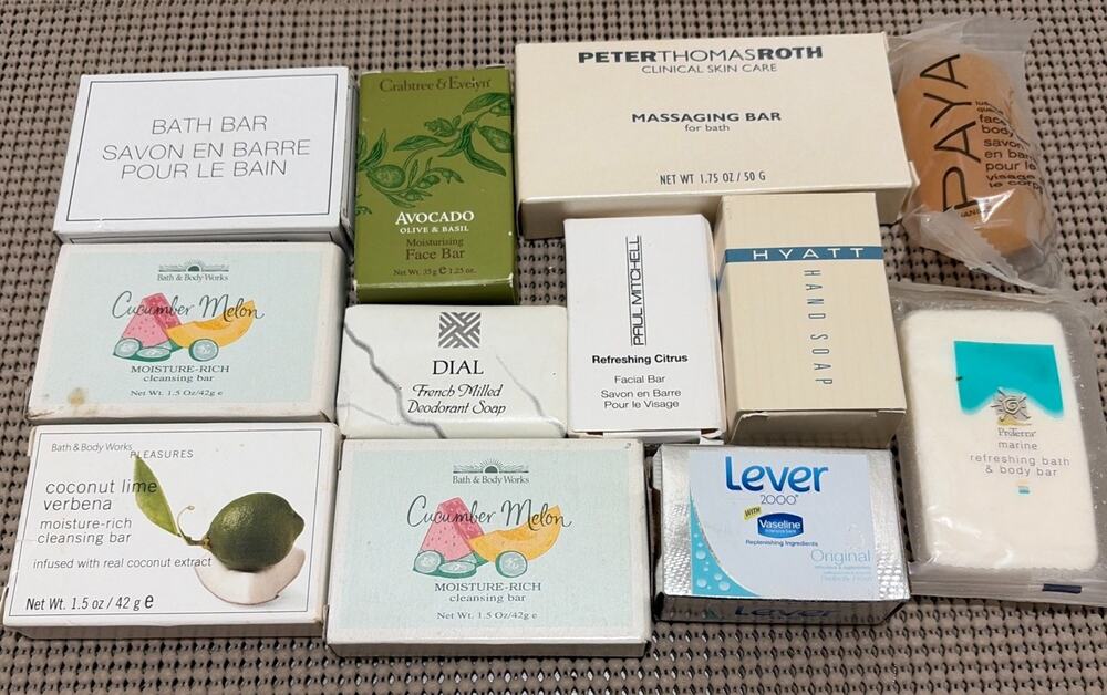 Lot of 12 Hotel & Travel Soaps Assorted Bath & Body Works, Crabtree & Evelyn